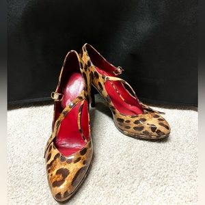 Ladies 9 West shoes, size 9, red soles, strap buckle, high heels.